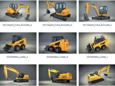 Heavy Construction Machinery Models  Detailed Cab Movable Parts 3D model