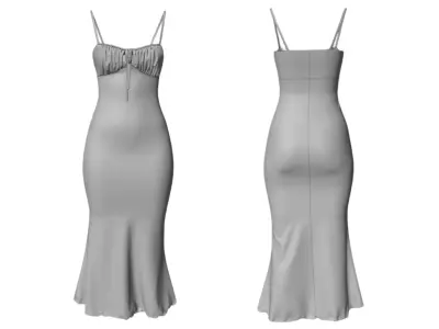 Ella Cotton Mermaid Evening Dress with Ruched Bodice 3D Model 3D model