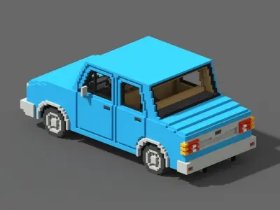 Voxel Sedan Car Low-poly 3D model