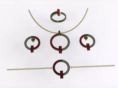 T Style Gold Jewelry Set19 with Diamond  Bracelet Earrings Ring 3D print model