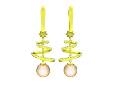 A6739 Luxury Korean Style Diamond Flower Pearl Earrings 3D print model