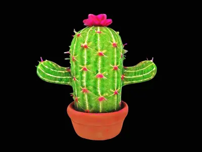 stylized cactus in a pot 3D model