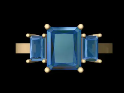 3 Emerald Cut Stone Engagement Ring 3D print model