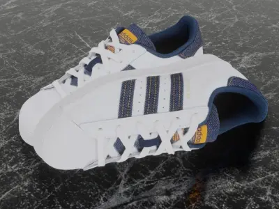 Adidas 3D Shoes - White - Blue SuperStar Series Low-poly 3D model