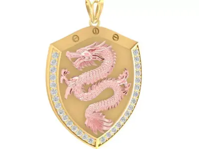 Luxury Dragon Shield Pendant 3D Model  2926 3D print model