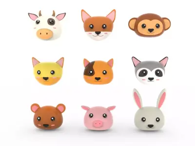 Animal Head 02 Cartoon Low-poly 3D model