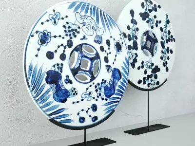 Blue and White Ceramic Disks 2 3D model