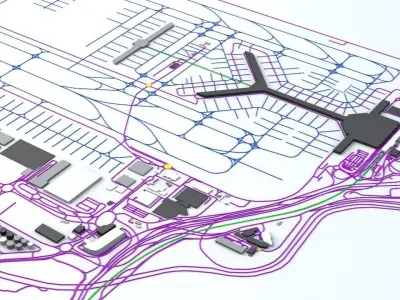 Hong Kong HKG Airport Roads Buildings and Public Transport Lines 3D model