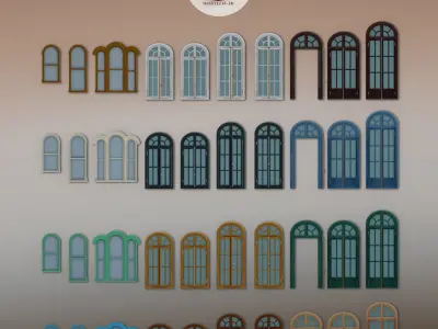 Round Windows Collection with Unique Top Design Low-poly 3D model