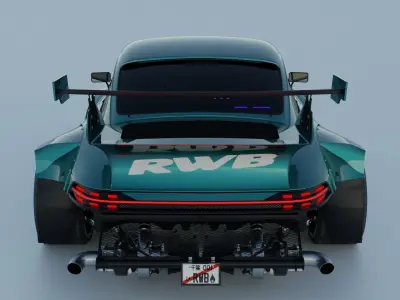 Porsche 911 Turbo 993 RWB Suspensions rigged 3D model