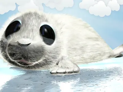 Cartoon Baby Seal Rigged Low-poly 3D model