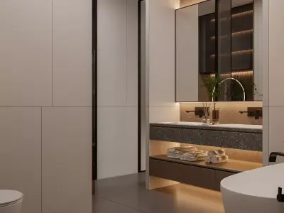 modern bedroom bathroom dressing room office room 3D model