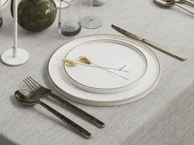 Tableware with Dried Flowers 3D model