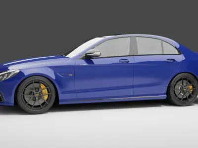 mercedez benz c63 with royal glossy blue edition Low-poly 3D model
