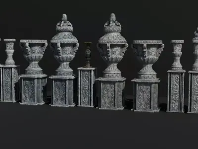 Medieval Stone Vases Low-poly 3D model
