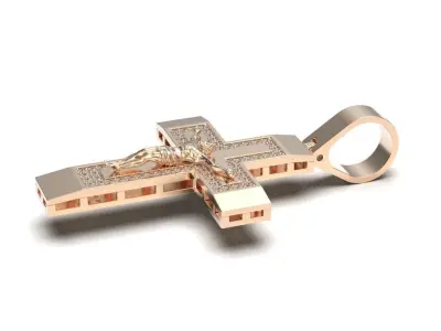 G0487 rose gold cross pendant with diamonds 3D print model