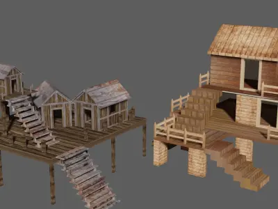 Old wooden shack Low-poly 3D model