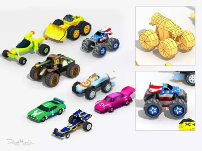 Low poly Cartoon Cars toys Low-poly 3D model
