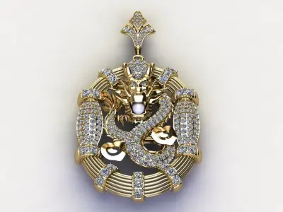 Dragon Pendant with round diamond new release 2021  3D model