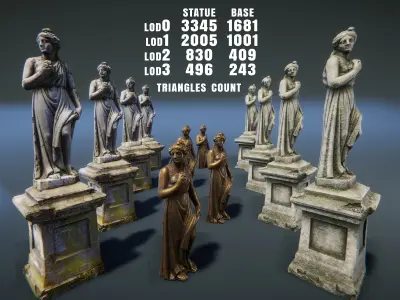 Statue of a Woman holding flowers Low-poly 3D model