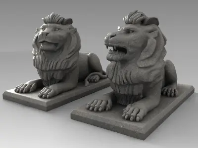 3D Models Two Stone Lions Statues 3D model