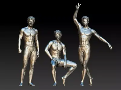 3d model of a male figure in three special gestures 3D model