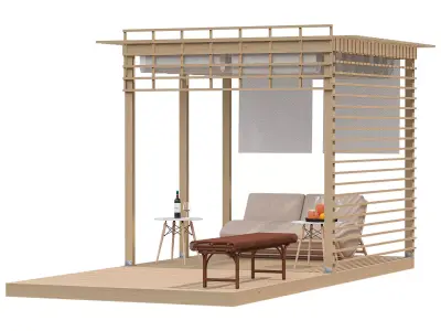 Pergola 3D Scene - Modern Outdoor Lounge and Dining Area Low-poly 3D model