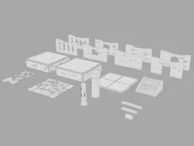 Modular building set 1 Low-poly 3D model