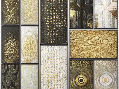 Collection of paintings with gold for walls 3 3D model