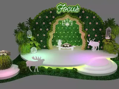 Green fresh plants stage design 3D model