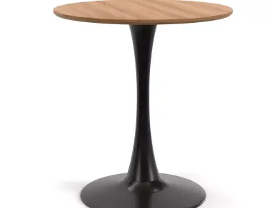 Brown Engineered Wood Grain Finish Black Metal Bistro Table PBR 3D model