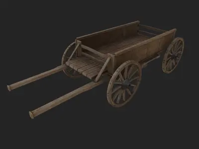 Medieval Wooden Horse Cart Variation 3 - Low Poly And Game Ready Low-poly 3D model
