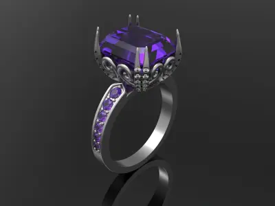 Ring with emerald gem and ornament 3D print model