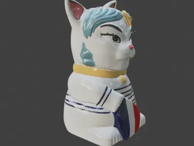 Maneki Neko with Seven Lucky Gods - Japanese Lucky Cat 3D Model 3D model