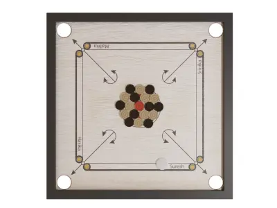 Low Poly Carrom Board Model with Coins and Striker Low-poly 3D model