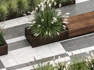Bushes with bench for outdoor environment 1148 3D model