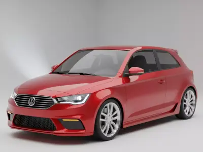 Red Compact Hatchback Volkswagen Inspired Low-poly 3D model