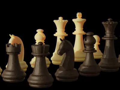 Chess Piece Set with Procedural Material 3D model