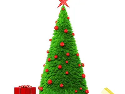 Decorative fur tree with toys and gifts 3D model
