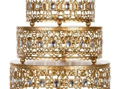 Gold Rhinestone Risers 3 Piece Cake Stand Set 3D model