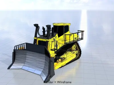 Hydraulic bulldozer tracked construction site vehicle yellow Low-poly 3D model