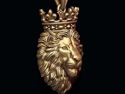 Lion pendant with crown and closed mouth v3  007 3D print model