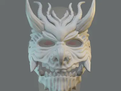 Oni Mask 2 Demon Horn Full Face 3D print model