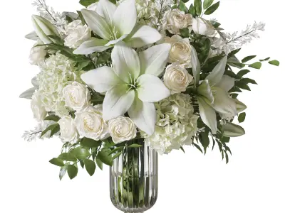 Flower Set 070 Lily rose crystal vase 3D model