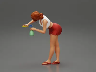 sexy girl cleaning in sponge and cleaning bottle 3D print model
