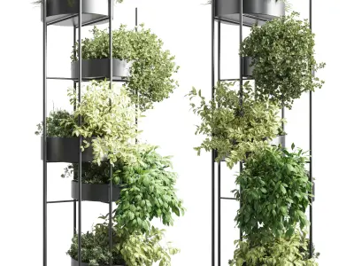 Circle Standing metal shelf with a set 402 of plants  Low-poly 3D model