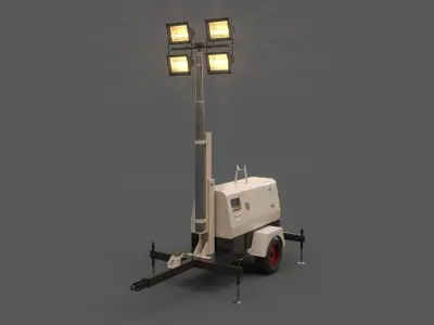 PBR Mobile Light Tower Generator B - White  Low-poly 3D model
