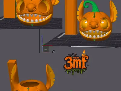 Stitch Carved Pumpkin and Candy Bowl 3D print model