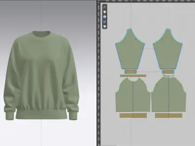 Women Loose Fit Raglan Sweatshirt 3D model 3D model