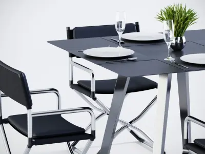 Dining table and 4 director chairs model 3D model